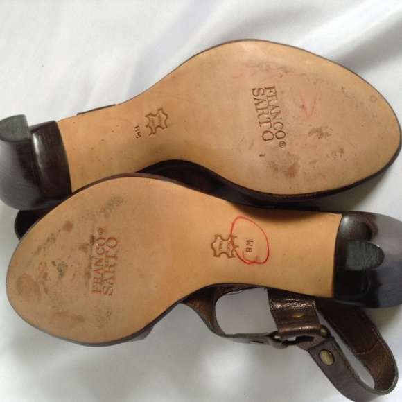 Franco Sarto Metallic Bronze Leather Sandals - Picture 4 of 8